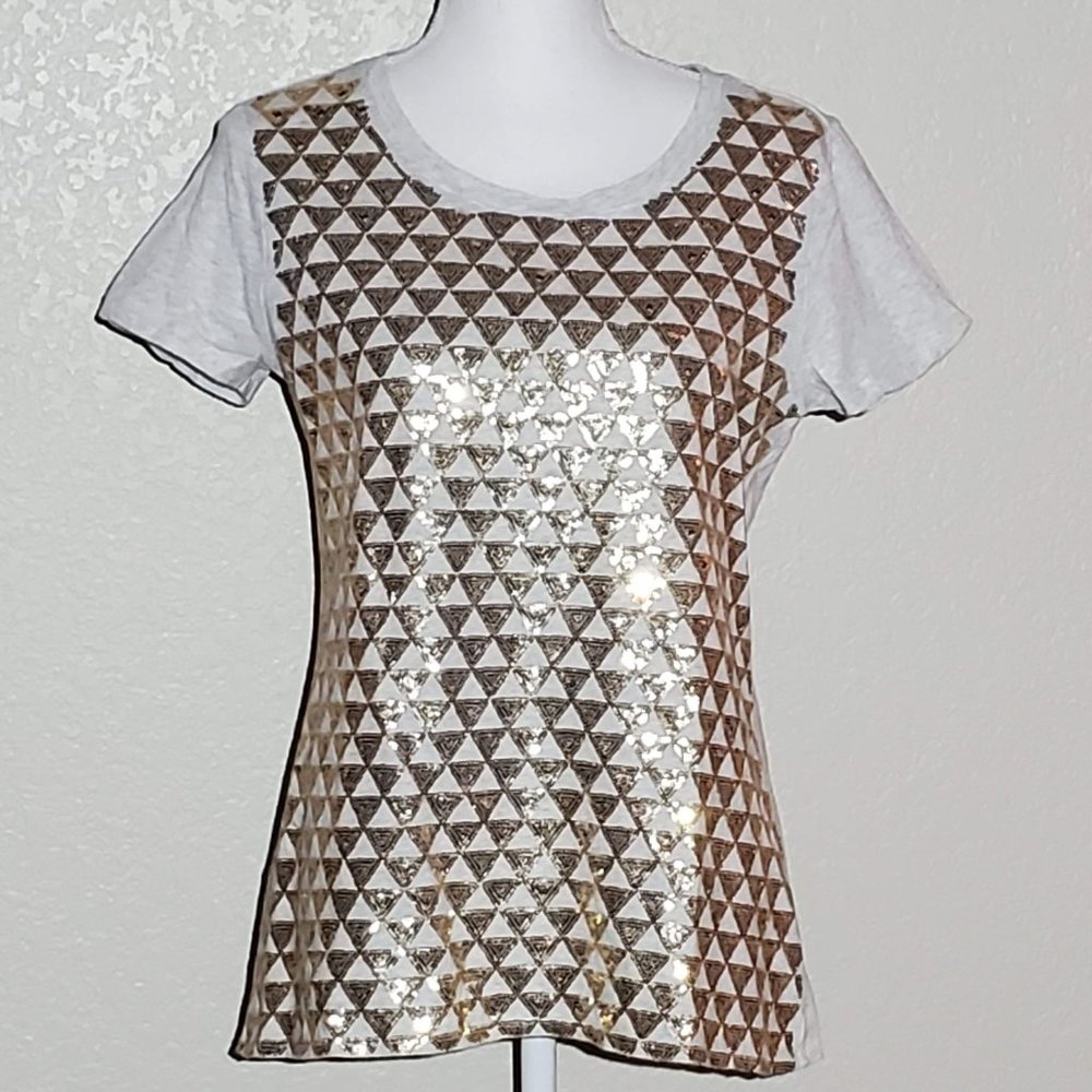 4/$20 Seed Gold Sequin Triangle Pattern Tee